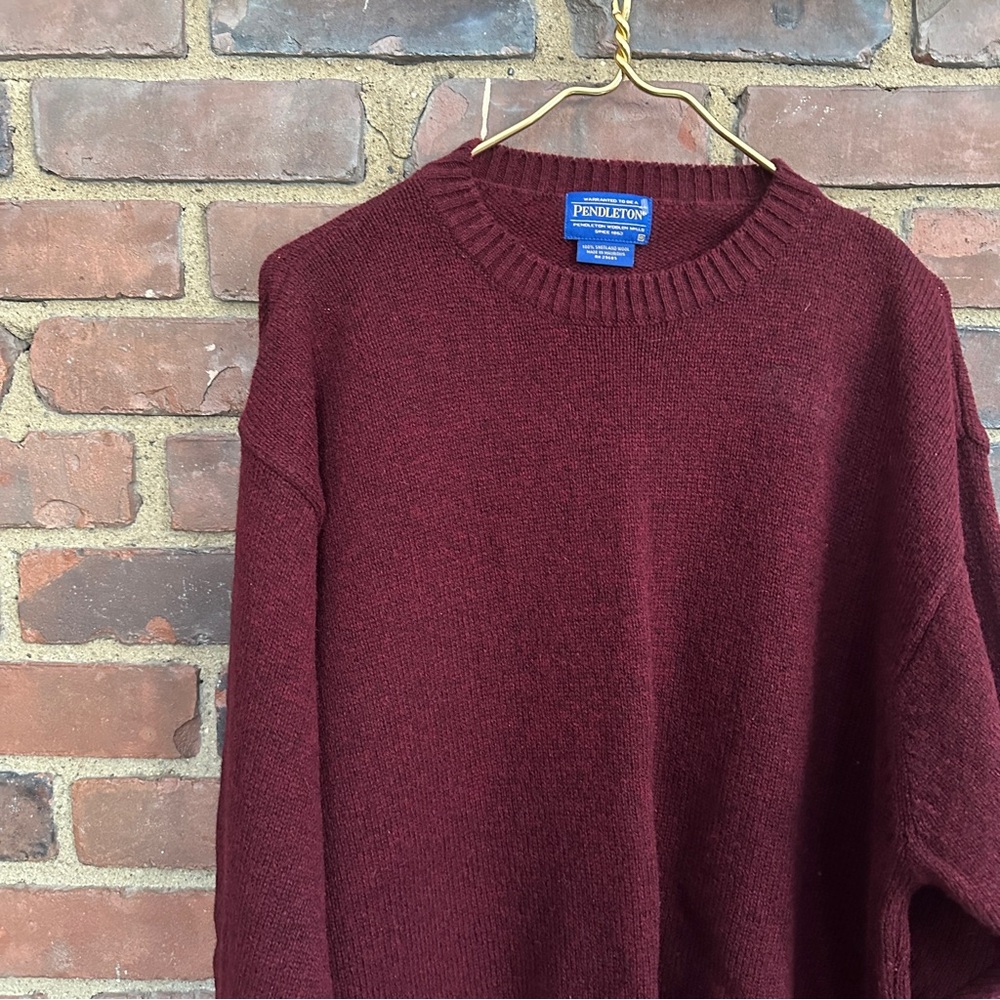 Pendleton | Shetland Wool Crew Neck Sweater Burgu… - image 2